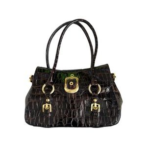 Stuart Weitzman Patent Leather Purse in Tea Orinoco Croco